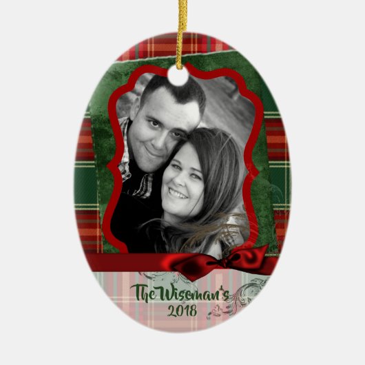 Persoonlijk kerstcadeau Tartan FOTO-versiering Keramisch Ornament (Voorkant)