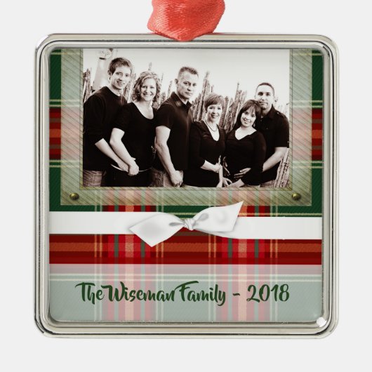 Persoonlijk kerstcadeau Tartan FOTO-versiering Metalen Ornament (Voorkant)