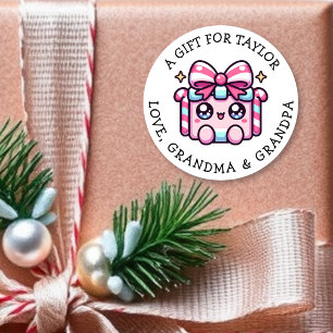 Persoonlijk kerstcadeaukaartje Mooie roze Ronde Sticker
