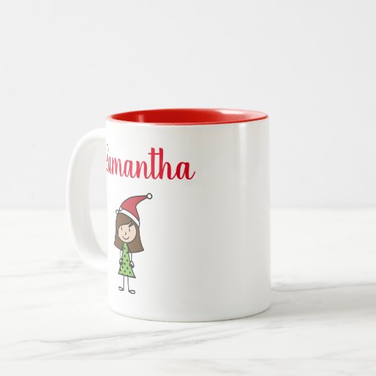 Persoonlijk kerstcadeautje Kinder warme chocolade Tweekleurige Koffiemok (Voorkant links)