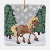 Persoonlijk kerstfeest in de winter met een bruin  keramisch ornament (Achterkant)