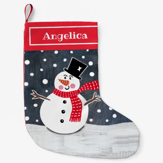 Persoonlijk kerstfeest Snowman Stocking Kleine Kerstsok (Voorkant)