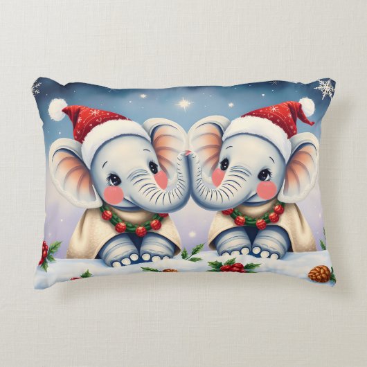 Persoonlijk Kerstkussen Duo Love Olifanten Accent Kussen (Voorkant)