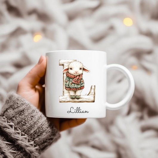 Persoonlijk kerstlammetje met initiaal L Koffiemok