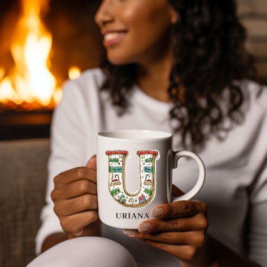 Persoonlijk Kerstmis Monogram Initiaal U Koffiemok