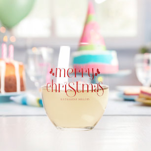 Persoonlijk Kerstmis Rode Typografie Wijnglas Zonder Voet