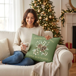 Persoonlijk Kerstmis Sage Groen Botanisch Geschenk Kussen