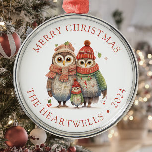 Persoonlijk Kerstmis Uilengezin Metalen Ornament