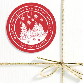 Persoonlijk Kerstmis Winterdorp Ronde Sticker