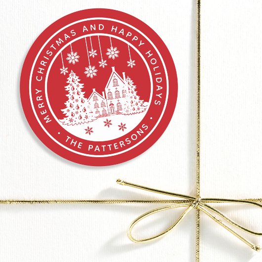 Persoonlijk Kerstmis Winterdorp Ronde Sticker