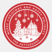 Persoonlijk Kerstmis Winterdorp Ronde Sticker (Voorkant)