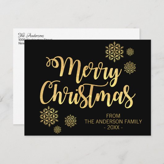 Persoonlijk Kerstmis Zwart Goud Glitterscriptie -> Feestdagenkaart (Voorkant / Achterkant)