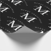 Persoonlijk Kerstmis Zwart Wit Monogram Cadeaupapier (Hoek)