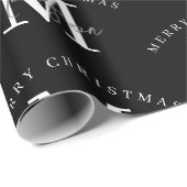 Persoonlijk Kerstmis Zwart Wit Monogram Cadeaupapier (Rol Hoek)