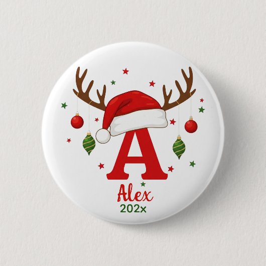 Persoonlijk Kerstmonogram Een Kerstmannenhoed Ronde Button 5,7 Cm (Voorkant)