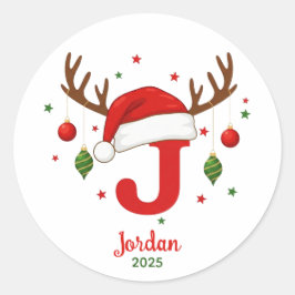 Persoonlijk Kerstmonogram J Kerstmannenhoed Ronde Sticker