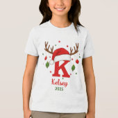 Persoonlijk Kerstmonogram K Kerstmannenhoed Tri-Blend Shirt (Voorkant)