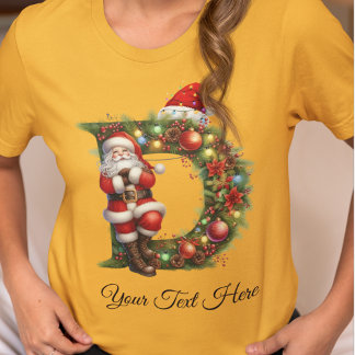 Persoonlijk kerstmonogram Kerstmis Santa T-shirt