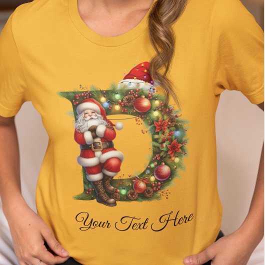 Persoonlijk kerstmonogram Kerstmis Santa T-shirt