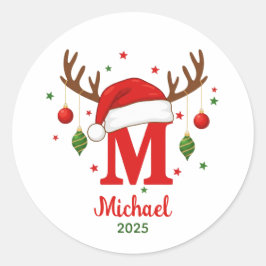 Persoonlijk Kerstmonogram M Kerstmannenhoed Ronde Sticker