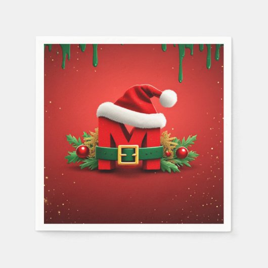 Persoonlijk Kerstmonogram M met Sinterklaashoed Servet (Voorkant)