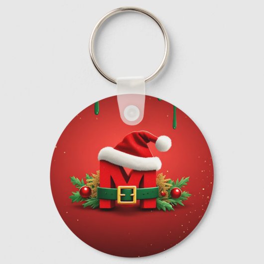 Persoonlijk Kerstmonogram M met Sinterklaashoed Sleutelhanger (Voorkant)