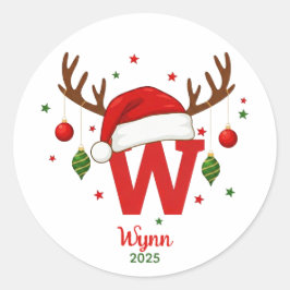 Persoonlijk Kerstmonogram Met Santa Hoed Ronde Sticker