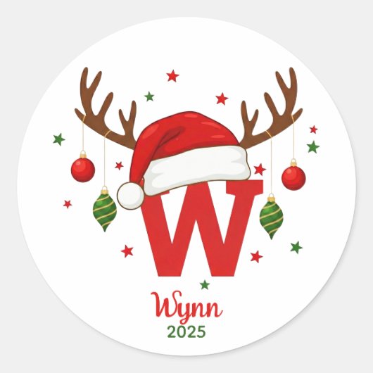 Persoonlijk Kerstmonogram Met Santa Hoed Ronde Sticker (Voorkant)