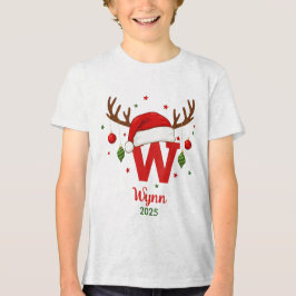 Persoonlijk Kerstmonogram Met Santa Hoed Tri-Blend Shirt