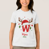 Persoonlijk Kerstmonogram Met Santa Hoed Tri-Blend Shirt (Voorkant)