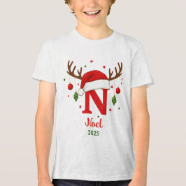 Persoonlijk Kerstmonogram N Kerstmannenhoed Tri-Blend Shirt