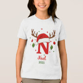 Persoonlijk Kerstmonogram N Kerstmannenhoed Tri-Blend Shirt (Voorkant)
