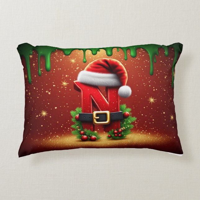 Persoonlijk Kerstmonogram N met Sinterklaas Muts Accent Kussen (Voorkant)