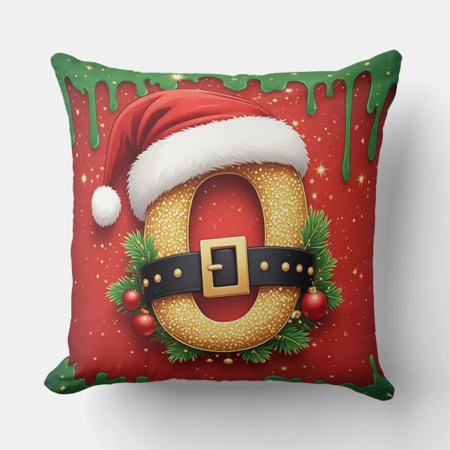 Persoonlijk Kerstmonogram O met kerstmuts Kussen (Voorkant)