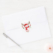 Persoonlijk Kerstmonogram P Kerstmannenhoed Ronde Sticker (Envelop)