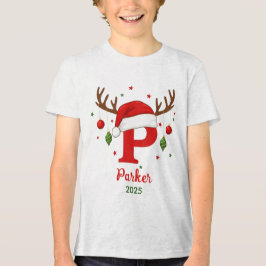 Persoonlijk Kerstmonogram P Kerstmannenhoed Tri-Blend Shirt