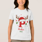 Persoonlijk Kerstmonogram P Kerstmannenhoed Tri-Blend Shirt (Voorkant)
