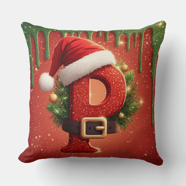 Persoonlijk Kerstmonogram P leuk cadeau Kussen (Voorkant)