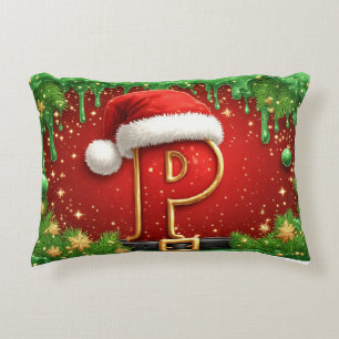 Persoonlijk Kerstmonogram P met Sinterklaashoed Accent Kussen