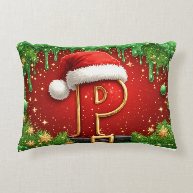 Persoonlijk Kerstmonogram P met Sinterklaashoed Accent Kussen (Voorkant)