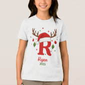 Persoonlijk Kerstmonogram R Kerstmannenhoed Tri-Blend Shirt (Voorkant)
