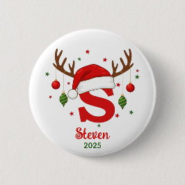 Persoonlijk Kerstmonogram S Kerstmannenhoed Ronde Button 5,7 Cm