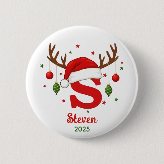 Persoonlijk Kerstmonogram S Kerstmannenhoed Ronde Button 5,7 Cm (Voorkant)