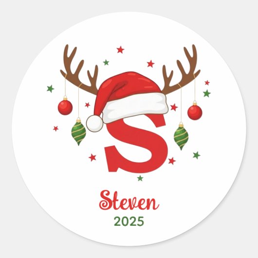 Persoonlijk Kerstmonogram S Kerstmannenhoed Ronde Sticker (Voorkant)