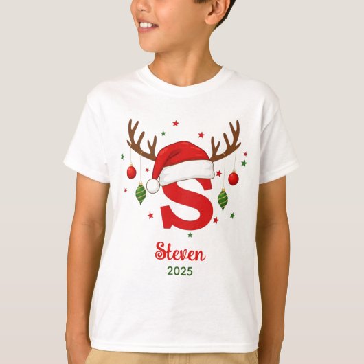 Persoonlijk Kerstmonogram S Kerstmannenhoed T-shirt (Voorkant)