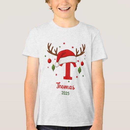 Persoonlijk Kerstmonogram T Kerstmannenhoed Tri-Blend Shirt (Voorkant)