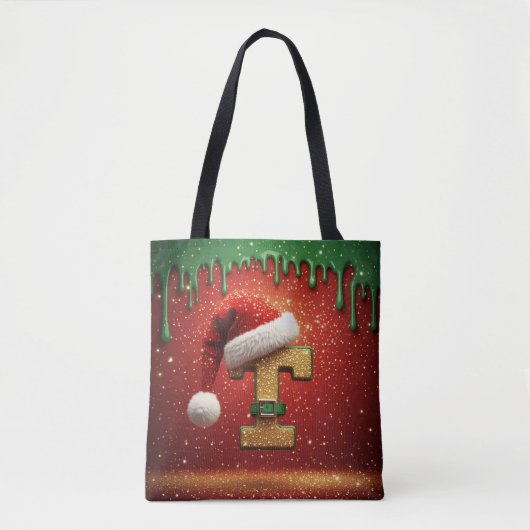 Persoonlijk Kerstmonogram T met kerstmuts Tote Bag (Voorkant)
