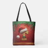 Persoonlijk Kerstmonogram T met kerstmuts Tote Bag (Achterkant)