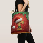 Persoonlijk Kerstmonogram T met kerstmuts Tote Bag (Dichtbij)