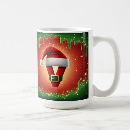 Persoonlijk Kerstmonogram V met Santa-hoed Koffiemok (Rechts)